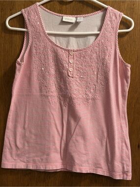 Chico's Pink & White Striped Sleeveless Henley Tank
